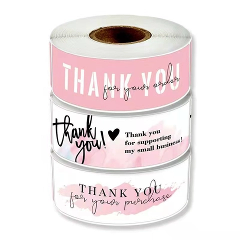 Autocollants De Remerciement Étiquettes Adhésives Roses Rectangulaires Pour Emballage De Petite Entreprise Sceau De Cadeau Rouleau
