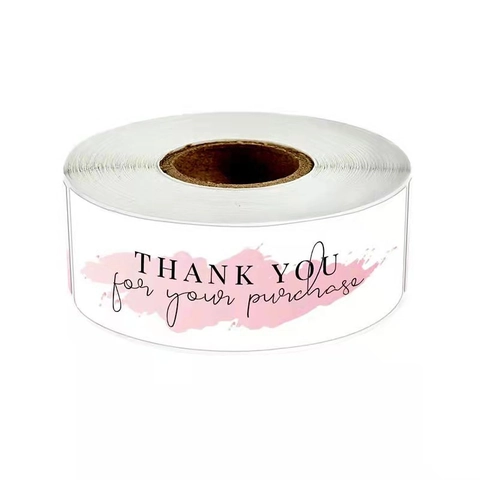 Pegatinas Thank You Rectangulares Rosas para Pedidos de Negocios Etiquetas de Sellado de Paquetes Acuarela Regalo
