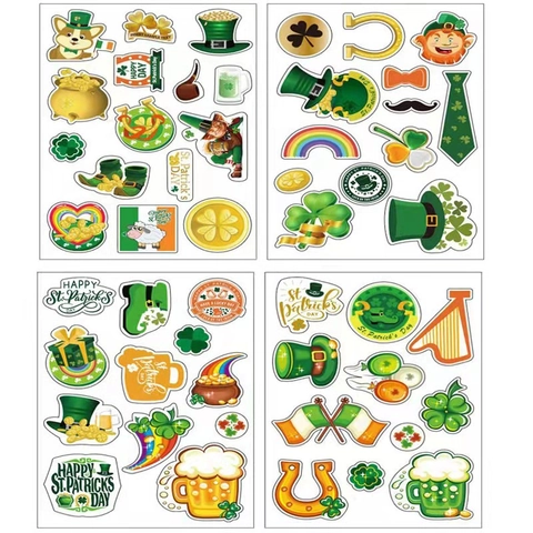 Autocollants Saint Patrick Décalcomanies Plastique Trèfle Leprechaun Arc En Ciel Décoration Festival Irlandais Thème Coloré