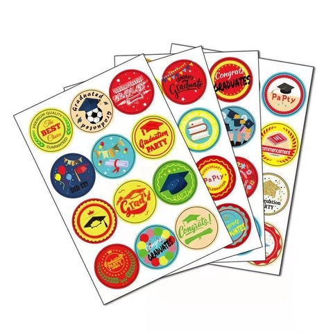 Graduation Season Stickers Round Adhesive Labels For Party Decoration Doctoral Cap Congrats Grad Pattern DIY Scrapbooking Stationery