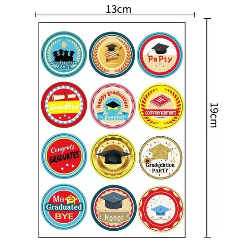 Graduation Season Stickers Round Adhesive Labels For Party Decoration Doctoral Cap Congrats Grad Pattern DIY Scrapbooking Stationery