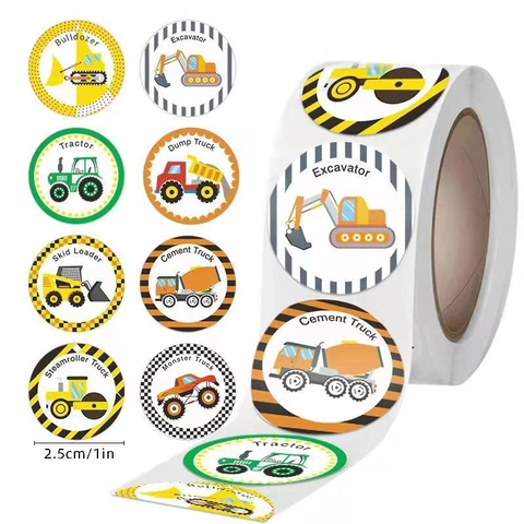Autocollants De Véhicules De Construction Pour Enfants Étiquettes De Récompense Rondes Décalcomanies Pour Décor Scolaire