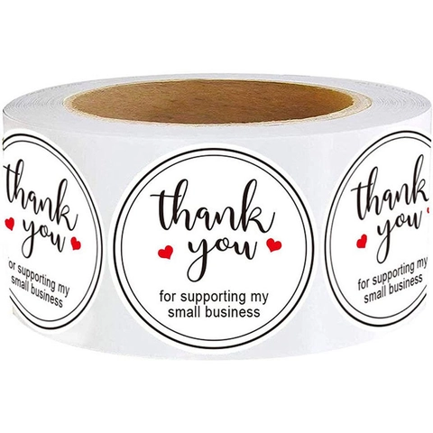 Round Thank You Stickers For Small Business Sealing Labels Gift Packaging Floral Heart Adhesive Decals Kraft Paper