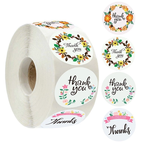 Autocollants Merci Ronds Couronne Florale Étiquettes Adhésives De Scellage Pour Mariage Affaires Cadeaux Décoration Enveloppe
