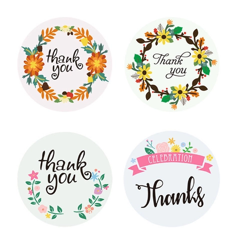Autocollants Merci Ronds Couronne Florale Étiquettes Adhésives De Scellage Pour Mariage Affaires Cadeaux Décoration Enveloppe