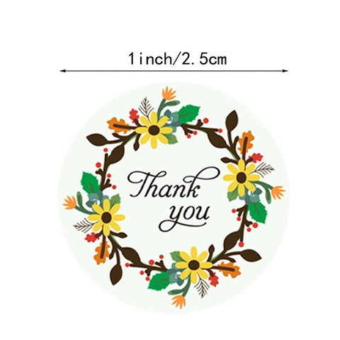 Rouleau D'autocollants Merci Ronds Motif Couronne De Fleurs Étiquettes Adhésives Décoratives Pour Emballage Cadeau Enveloppe