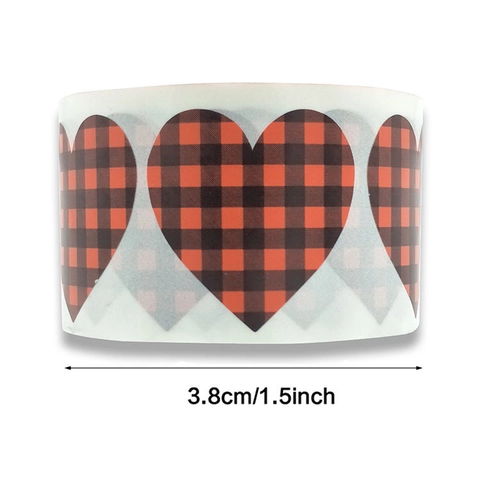 Herzform Buffalo Plaid Aufkleber Selbstklebend Rot Schwarz Gitter Für Geschenkverpackung DIY Handwerk Weihnachten Party