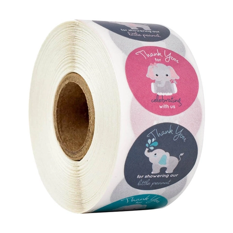 Autocollants De Merci Ronds Motif Éléphant De Dessin Animé Sceaux D'Enveloppe Pour Décorations De Fête De Bébé