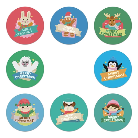 Autocollants Ronds Joyeux Noël Étiquette En Papier Autocollante Pour Emballage De Cadeau Décoration D'Enveloppe Motifs De Dessins Animés