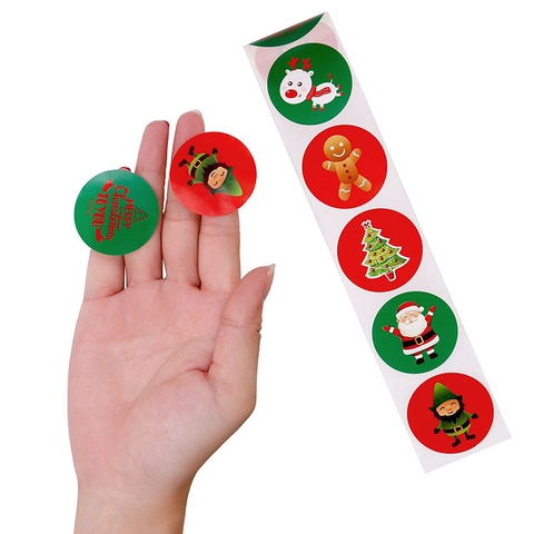 Autocollants De Noël Ronds Autocollants Décoration De Vacances Étiquettes Emballage Cadeau Motifs Dessins Animés