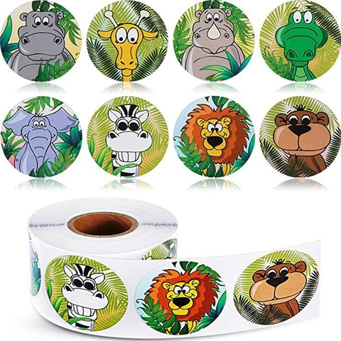 Autocollants En Rouleau Animaux De La Jungle Thème Zoo Dessin Animé Étiquettes Autocollantes Pour Enfants