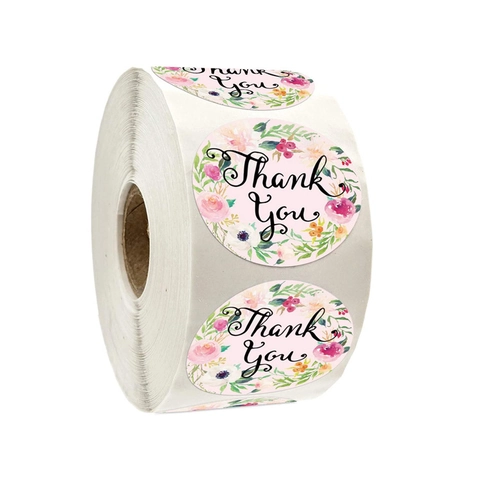 Autocollants Thank You Ronds Couronne Florale Étiquettes Adhésives Pour Emballage Cadeau Sceau Enveloppe Décor Aquarelle