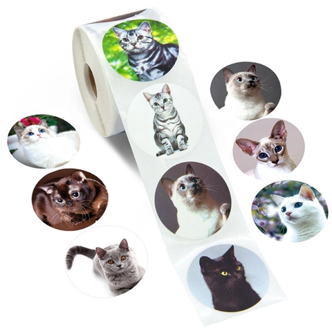 Autocollants Chat Ronds Étiquettes Récompense Autocollantes Pour Enfants École Enseignant Réaliste Races De Chats DIY