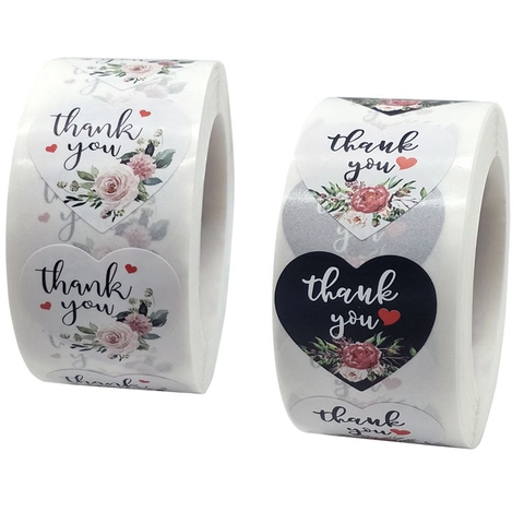Heart Shaped Thank You Stickers Floral Pattern Aesthetic Adhesive Labels For Gift Wrapping Sealing Packaging Elegant