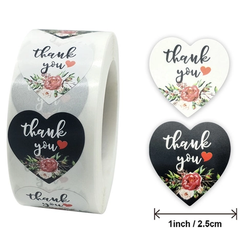 Heart Shaped Thank You Stickers Floral Pattern Aesthetic Adhesive Labels For Gift Wrapping Sealing Packaging Elegant