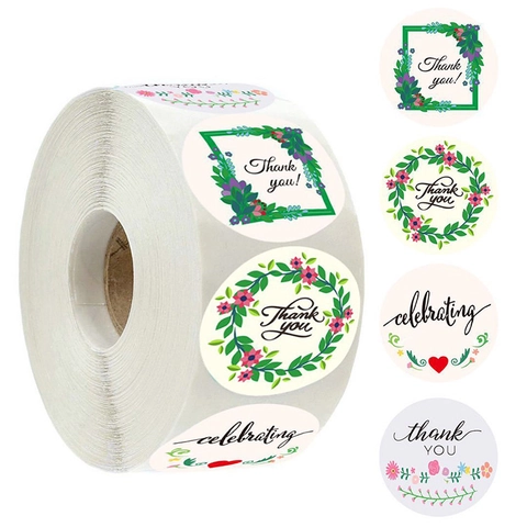 Autocollants Merci Floraux Étiquettes Adhésives Rondes Décoratives Pour Mariage Fête Emballage Cadeau Scrapbooking