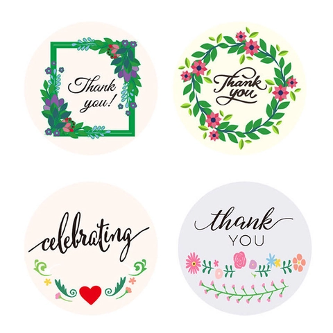 Autocollants Merci Floraux Étiquettes Adhésives Rondes Décoratives Pour Mariage Fête Emballage Cadeau Scrapbooking