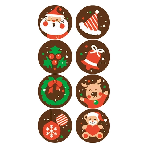 Weihnachtsaufkleber Rund Selbstklebend Etiketten Für Briefumschläge Geschenkbox Dekoration Schneemann Weihnachtsmann Muster Dunkelbraun