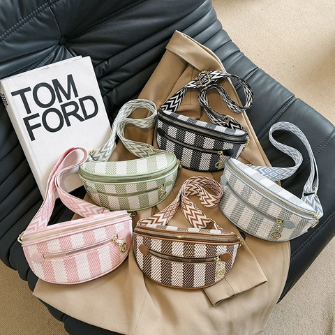 Marsupio da Donna in Pelle PU alla Moda con Stampa Geometrica Borsa da Petto con Tracolla Larga Regolabile Casual