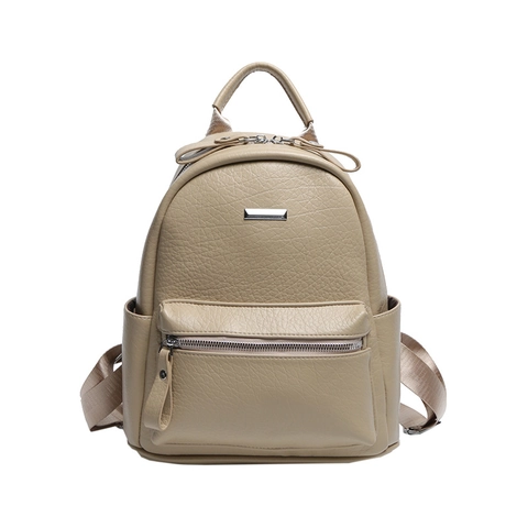Women Backpack PU Leather Lychee Pattern Fashion Commuter Travel Bag With Silver Metal Bar Decor Adjustable Strap