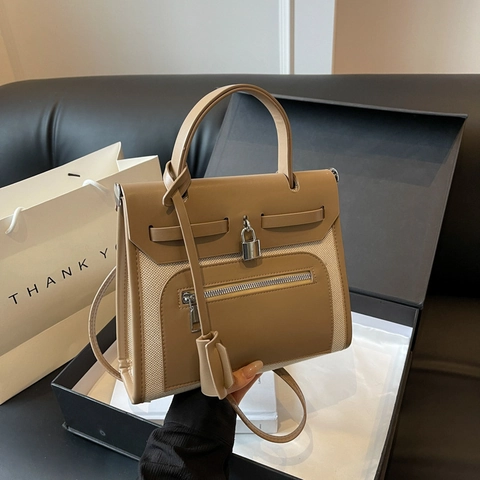 Borsa A Tracolla Vintage In Tela Patchwork Pelle PU Colore A Contrasto Borsa A Mano Grande Capacità Donna Moda