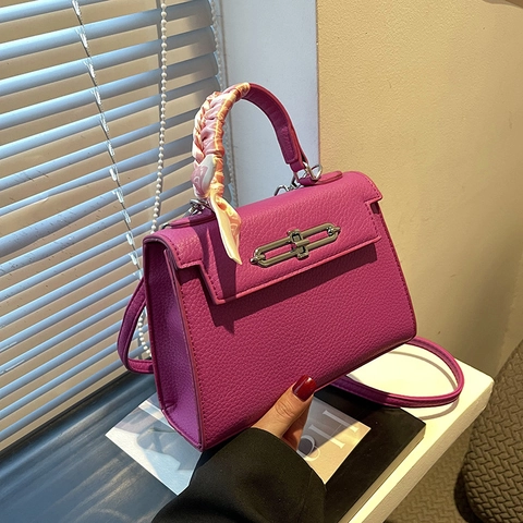 Elegante Borsa Satchel da Donna con Trama a Litchi e Manico in Sciarpa Borsa a Tracolla in Pelle PU per Ufficio