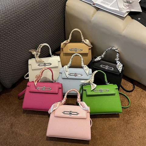 Elegante Borsa Satchel da Donna con Trama a Litchi e Manico in Sciarpa Borsa a Tracolla in Pelle PU per Ufficio