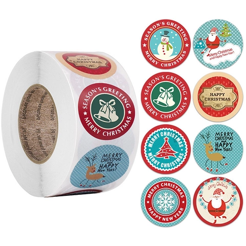 Buon Natale Adesivi Decorativi Rotondi Etichette Sigillo Per Confezione Regalo Busta Sigillatura Modelli Festivi Autoadesivi