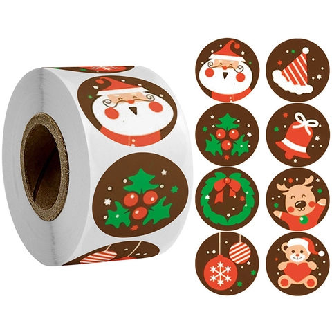 Weihnachtsaufkleber Rund Selbstklebend Etiketten Für Briefumschläge Geschenkbox Dekoration Schneemann Weihnachtsmann Muster Dunkelbraun