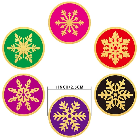 Χριστουγεννιάτικες Στρογγυλές Αυτοκόλλητες Ετικέτες με Νιφάδα Χιονιού Χρυσοτυπία για Συσκευασία Δώρου Σφράγιση Φακέλου Merry Christmas Διακοσμητικά Αυτοκόλλητα σε Ρολό