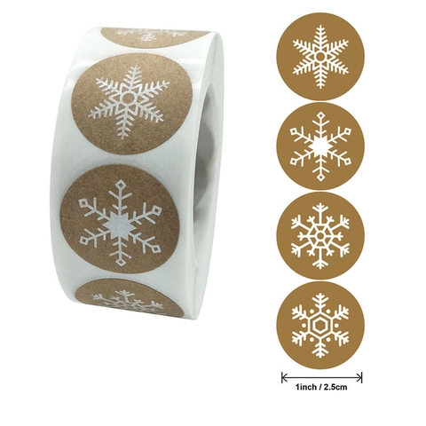 Weihnachts Schneeflocke Kraftpapier Aufkleber Rolle Runde Feiertag Geschenkverpackung Etiketten Für Umschläge Karten Deko Party