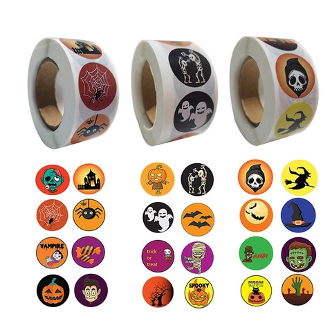 Étiquettes Autocollantes Rondes Halloween Papier Adhésif Décoration Cadeau Enveloppe Dessin Animé Citrouille Fantôme