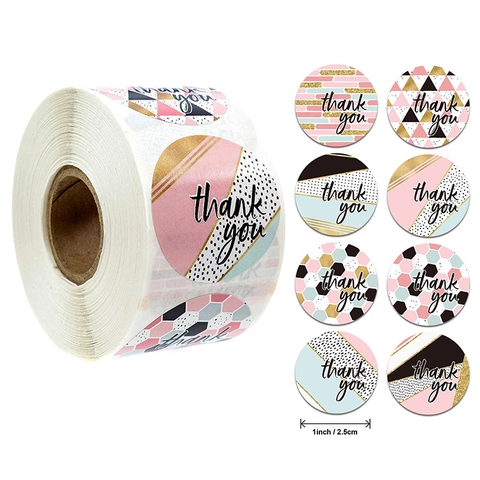 Autocollants Merci Ronds Étiquettes Adhésives Couronne Florale Géométrique Marbre Pour Emballage Cadeau Mariage Enveloppes
