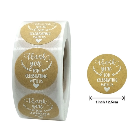 Thank You For Celebrating With Us Stickers Round Kraft Paper Label For Gift Packaging Envelope Sealing Wedding Party Business