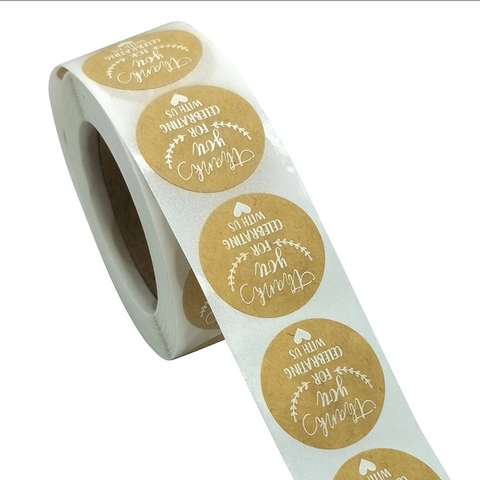 Thank You For Celebrating With Us Stickers Round Kraft Paper Label For Gift Packaging Envelope Sealing Wedding Party Business