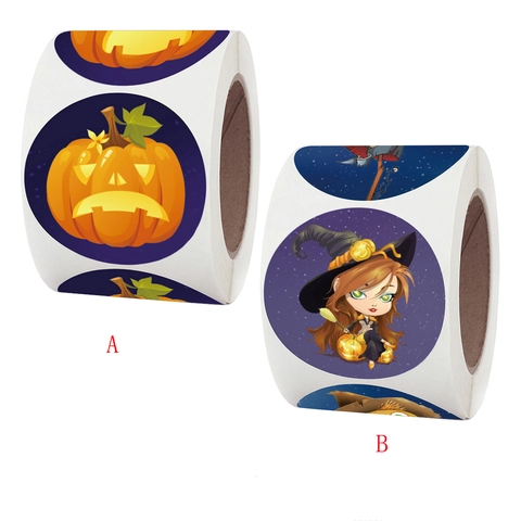Autocollants Halloween Rond Étiquettes Adhésives Scellage Cadeau Citrouille Sorcière Dessin Animé Décoratif Pour Colis