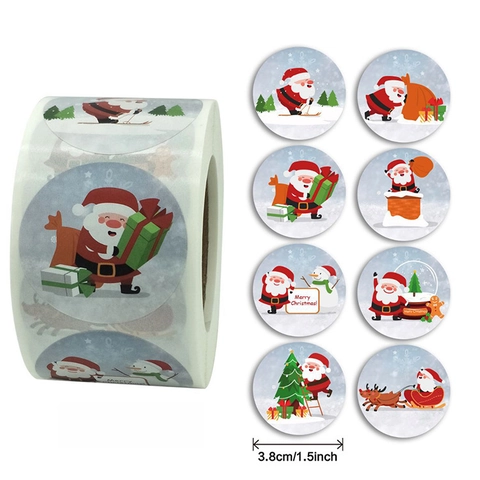Autocollants De Scellage Ronds Joyeux Noël Étiquettes D'Emballage Cadeau Autocollantes Décoration D'Enveloppe Pour Fête De Noël
