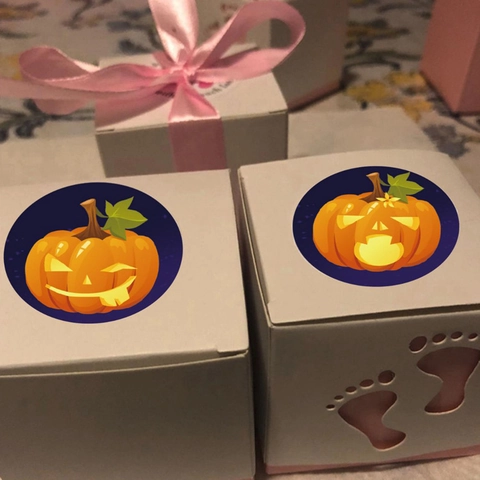 Autocollants Halloween Citrouille Jack-O-Lantern Rouleau Étiquettes Adhésives Rondes Pour Emballage Cadeau Scellage