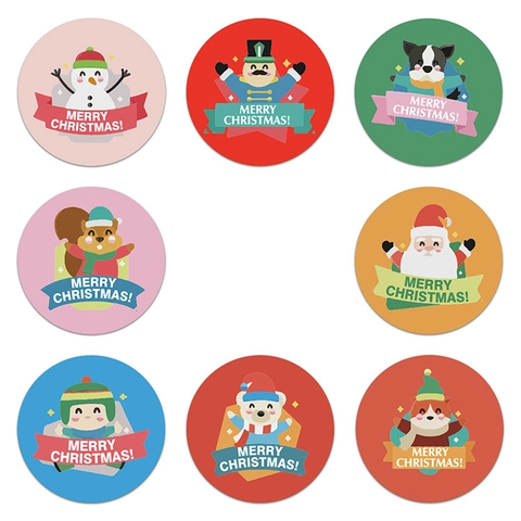 Round Paper Christmas Stickers Merry Christmas Labels For Holiday Gift Wrapping Envelope Sealing Cartoon Patterns Festive Decor