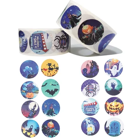 Autocollants Décoratifs Ronds Halloween Étiquettes Autocollantes Motifs Citrouille Fantôme Sorcière Emballage Cadeau Sceau Enveloppe