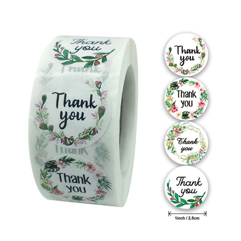 Autocollants De Merci Ronds Couronne Florale Étiquettes Adhésives Pour Emballage Cadeau Pâtisserie Décoration D'Enveloppe