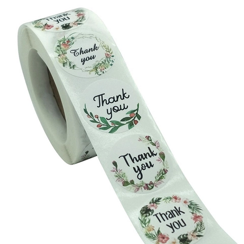 Autocollants De Merci Ronds Couronne Florale Étiquettes Adhésives Pour Emballage Cadeau Pâtisserie Décoration D'Enveloppe