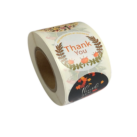 Autocollants Étiquettes Merci Rond Couronne Florale Papier Adhésif Rouleau Pour Petite Entreprise Sceau Enveloppe Emballage Cadeau
