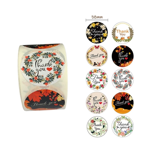 Autocollants Étiquettes Merci Rond Couronne Florale Papier Adhésif Rouleau Pour Petite Entreprise Sceau Enveloppe Emballage Cadeau