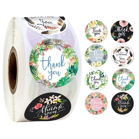 Autocollants Thank You Floraux Ronds Élégants Étiquettes Botaniques en Rouleau Pour Emballage Cadeau Sceau Enveloppe Fournitures Pour Petites Entreprises Décor