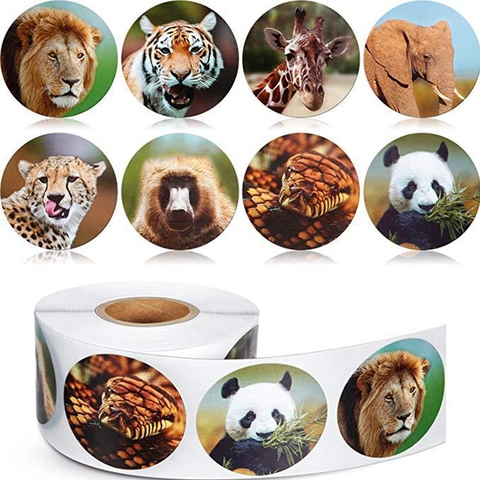 Autocollants Animaux Sauvages Réalistes Étiquettes Adhésives Rondes Pour Récompense Enfants Classe Décor Emballage Cadeau