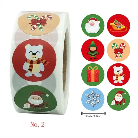 Autocollants Ronds Joyeux Noël Auto-Adhésifs Motif Dessin Animé Étiquettes Emballage Cadeau Vacances Sceaux Décoratifs