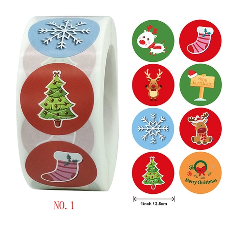Autocollants Ronds Joyeux Noël Auto-Adhésifs Motif Dessin Animé Étiquettes Emballage Cadeau Vacances Sceaux Décoratifs