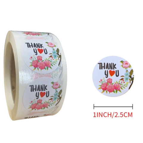 Autocollants Merci Étiquettes Rondes Motif Fleurs Cœur Pour Emballage Cadeau Patisserie Sceau Enveloppe Mariage