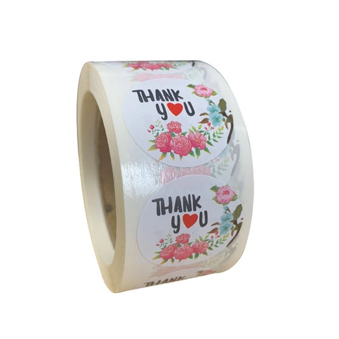 Autocollants Merci Étiquettes Rondes Motif Fleurs Cœur Pour Emballage Cadeau Patisserie Sceau Enveloppe Mariage